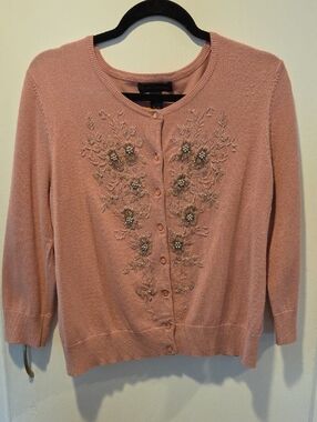 Cable & Gauge Pink Beaded Cardigan L